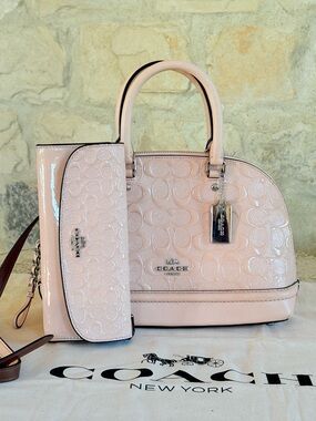Coach Light Pink Patent Leather Dome Satchel with Matching Wallet